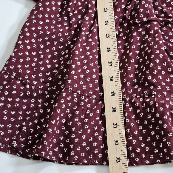 Abercrombie & Fitch Wrap Dress Women PL Wine Beige Mini Lined Ties Dainty Floral - Picture 9 of 16